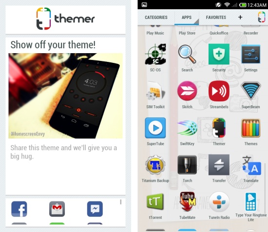 app drawer in Themer for Android and sharing