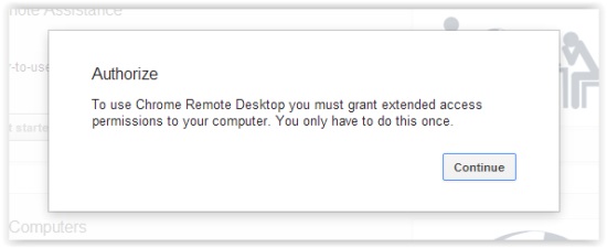 authorizing Chrome Remote Desktop extension