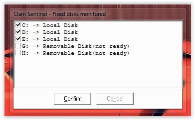 clam sentinel for windows monitering fixed disks