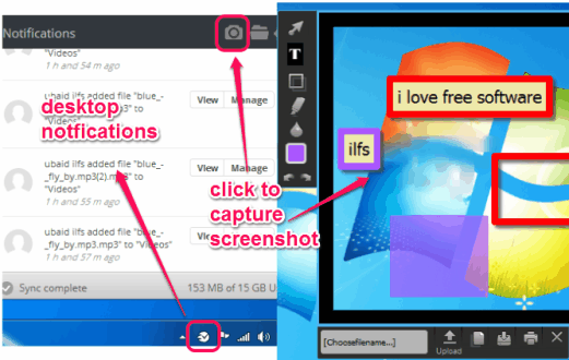 desktop notifications and capture screenshot