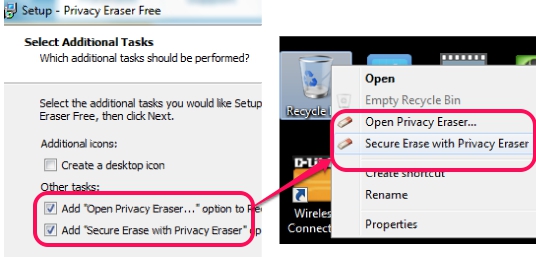 enable Privacy Cleaner for recycle bin