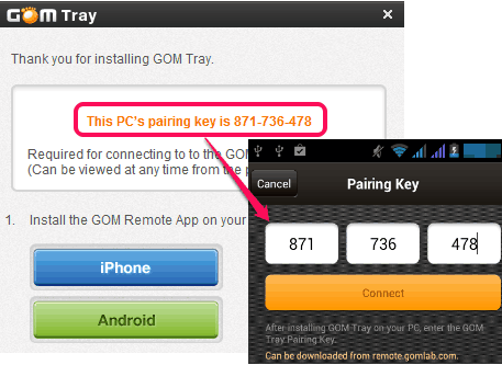 enter pairing key on Android app