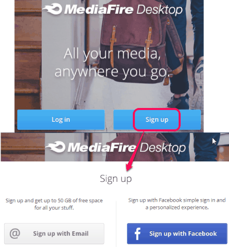login or sign up to MediaFire