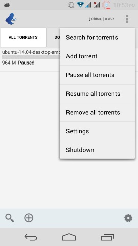 menu in Vuze Torrent Downloader For Android