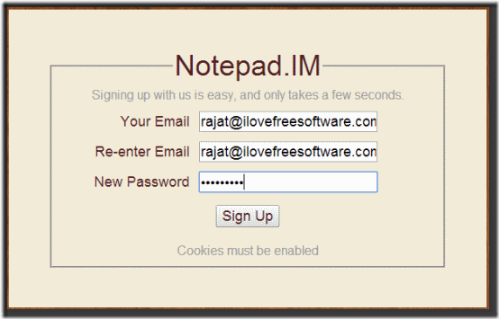 notepad.im signup