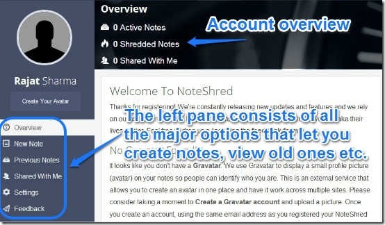 noteshred main ui