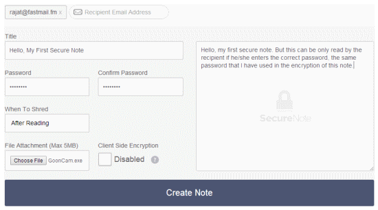 noteshred secure note creation