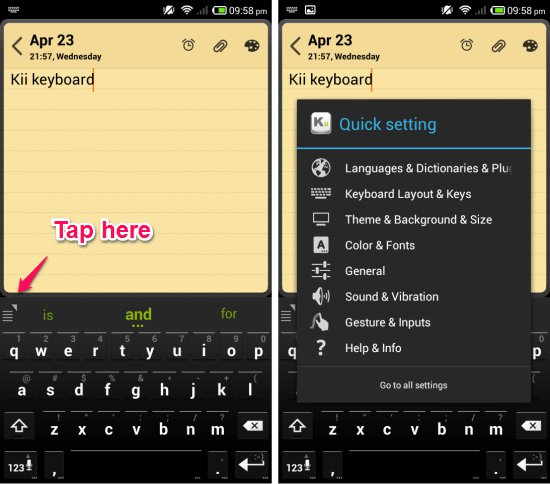quick setting options kii keyboard for android
