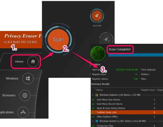 scan Windows and browsers files to clean