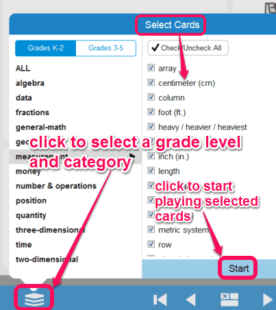 select a grade level and card to start playing cards