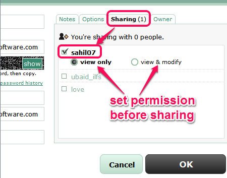 select a user and set permission for that user