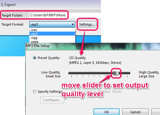 select output format and quality level