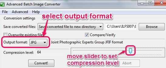 select output format and set compression level