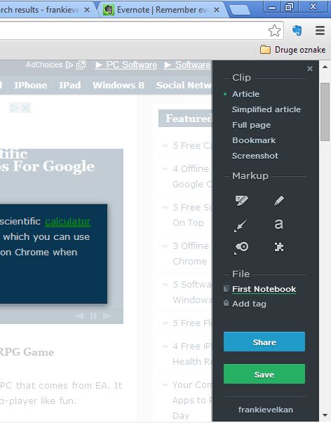 send to evernote apps for Google Chrome