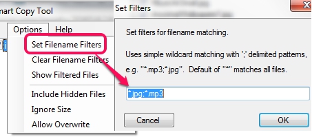 set filters to match files