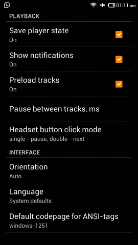 settings in AIMP for Android