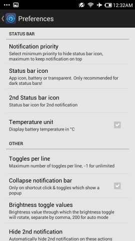 settings in notification toggle for android