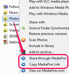 share file and folder using right-click context menu