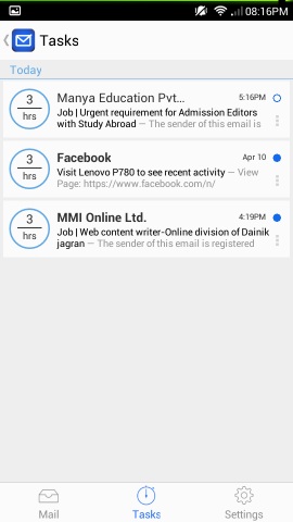 tasks in blue mail for android
