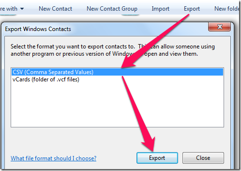Exporting Contacts