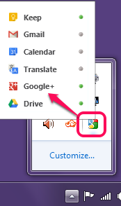 Google Panels tray icon and supported Google services