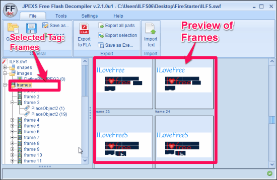 JPEXS Free Flash Decompiler Decompiling Frames