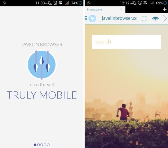 Javelin Browser for Android  Gorgeous Brower with reading mode, gesture based interface, and more