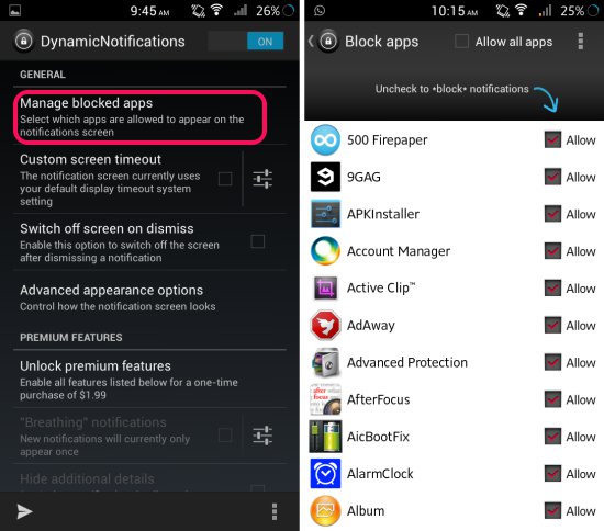 Setting in DynamicNotifications for Android