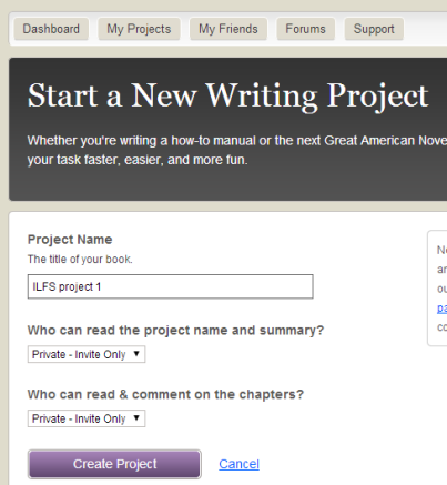 Start a writing project