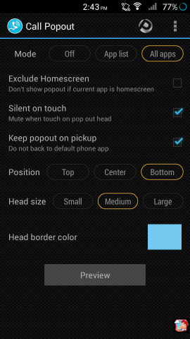 Using Call PopOut for Android