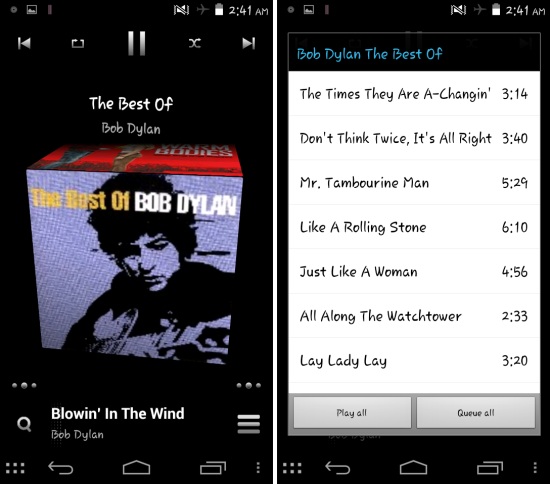 Using Cubed Music Player for Android