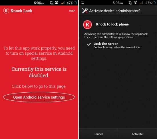 Using Knock Lock for Android