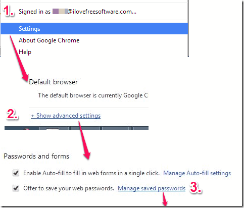 View Saved Password - Google Chrome Step 1_2_3