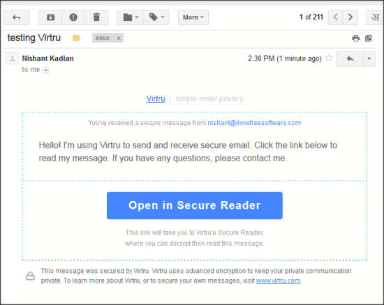 Virtru Recieved secure email