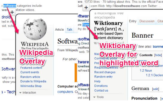 Wikipedia and Wiktionary overlay