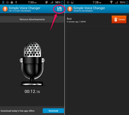 access recording in simple voice changer for android