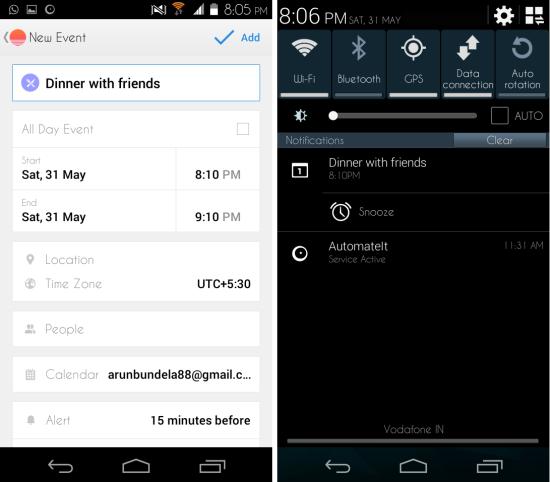 adding event in Sunrise Calendar for Android