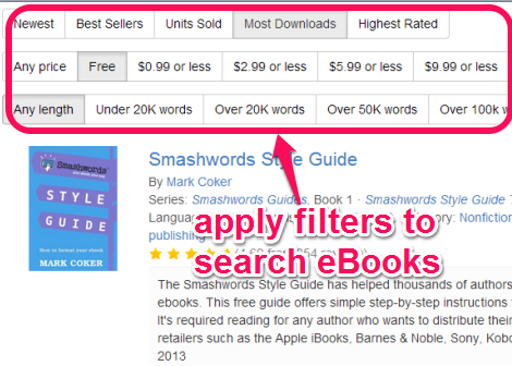 apply filters to search eBooks