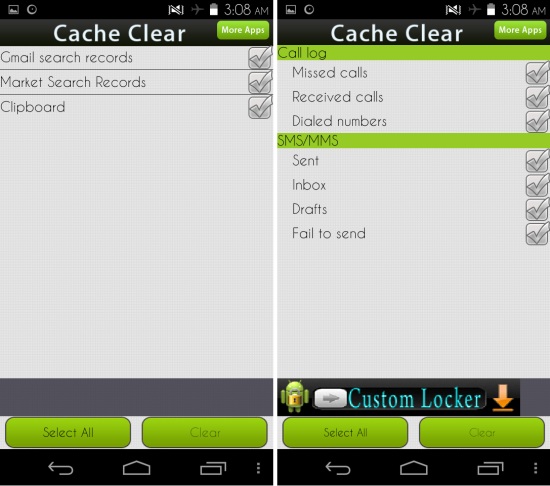 call and trace Cache Clear for Android