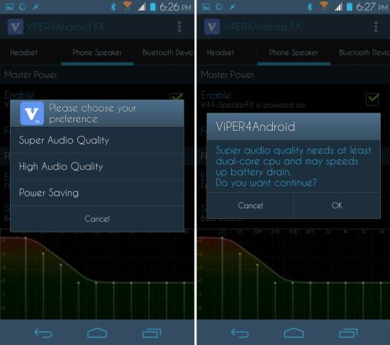 choose audio quality Viper4Android Audio Effects