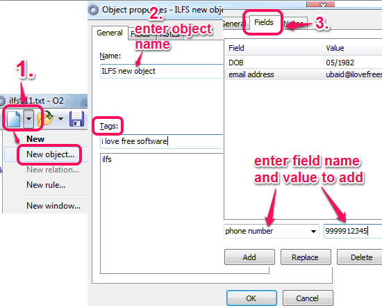 create object and enter details