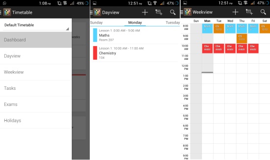 day and week view in free time table app for android