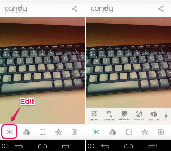 editing images in candy camera for android
