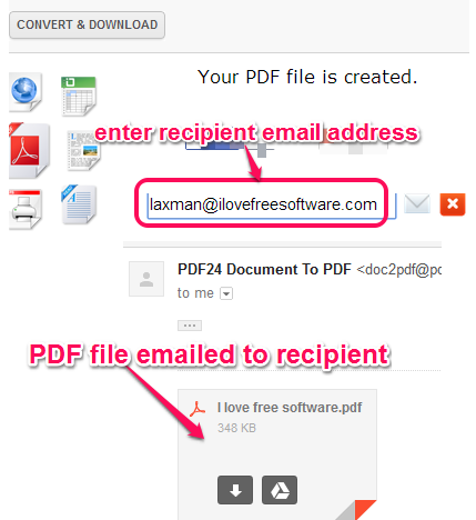 enter recipient email address to send PDF