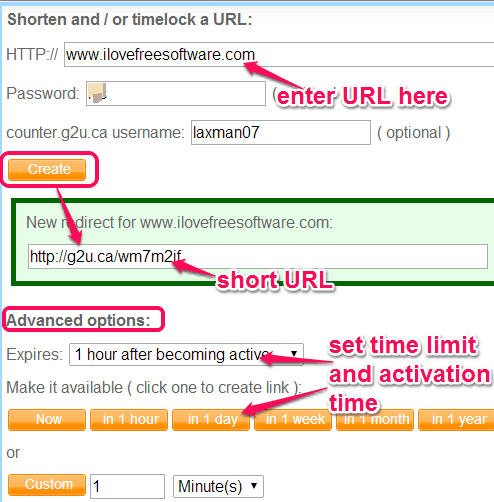 generate short url with time limit and password protection
