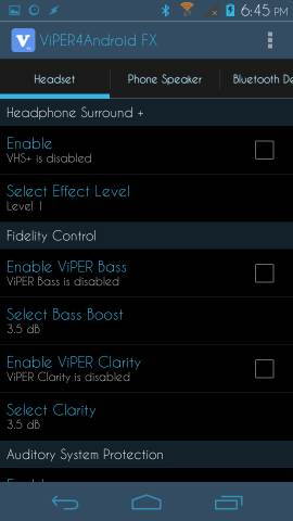 headset option Viper4Android Audio Effects