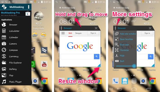 how to launch apps fro multitasking app for Android