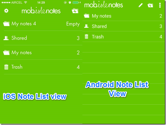 ios and android mobisle notes