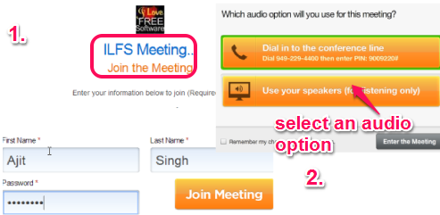 join meeting and select an audio option