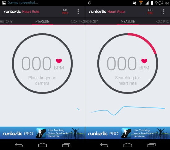 main interface Runtastic Heart Rate for Android